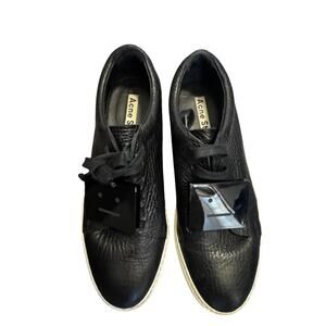 Acne Studios Face Plaque Sneakers Black Leather Women’s 38